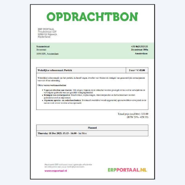 automatische opdrachtbon in ons uitgebreide erp systeem waarbij alles naadloos op elkaar aansluit - automatiseer werkprocessen snel en eenvoudig