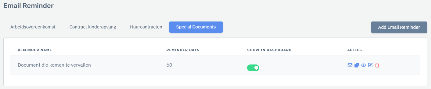 HRM software - automatische reminders voor updaten van documenten en contracten - ERP software met HRM module